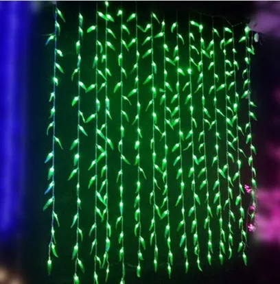 

4Mx0.6M Holdiay Lights fiestas Green Leaf navidad curtain string lucs LED light christmas decorations for home AC 110v-240V