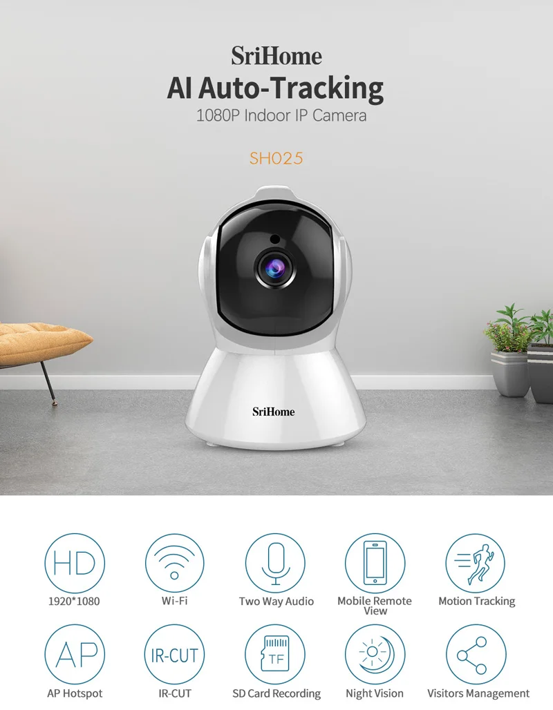 AI Body Auto-tracking IP камера Умный дом Wifi 1080P CCTV камера H.265 для помещений, ночное видение, сигнализация, обнаружение движения, детский монитор