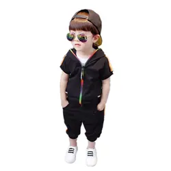 Модная детская спортивная одежда для мальчиков и девочек, 2019 летние детские толстовки из чистого хлопка, штаны, 2 шт./компл., детские костюмы