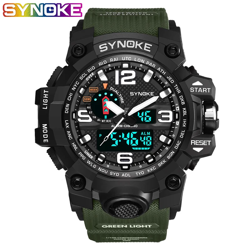 SYNOKE брендовые цифровые часы для мужчин G стиль крутые водонепроницаемые ударные спортивные военные аналоговые цифровые спортивные часы для мужчин
