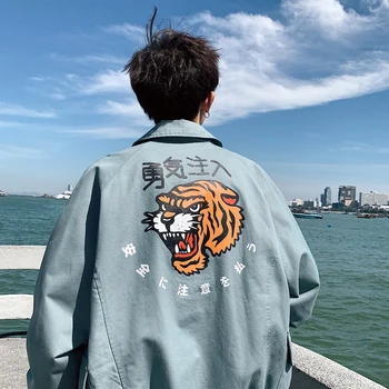 

2019 Autumn Men's Work Clothes Leisure Streetwear Bomber Denim Jacket Loose Coat Blue/brown Color Windbreaker Big Size M-5XL