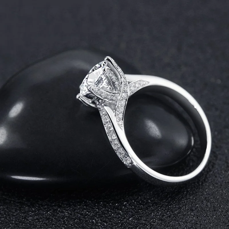 NiceGems 14 k белое золото обручальное кольцо центр 8 мм F цвет Moissanite кольцо с бриллиантами в акцентах женские свадебные украшения