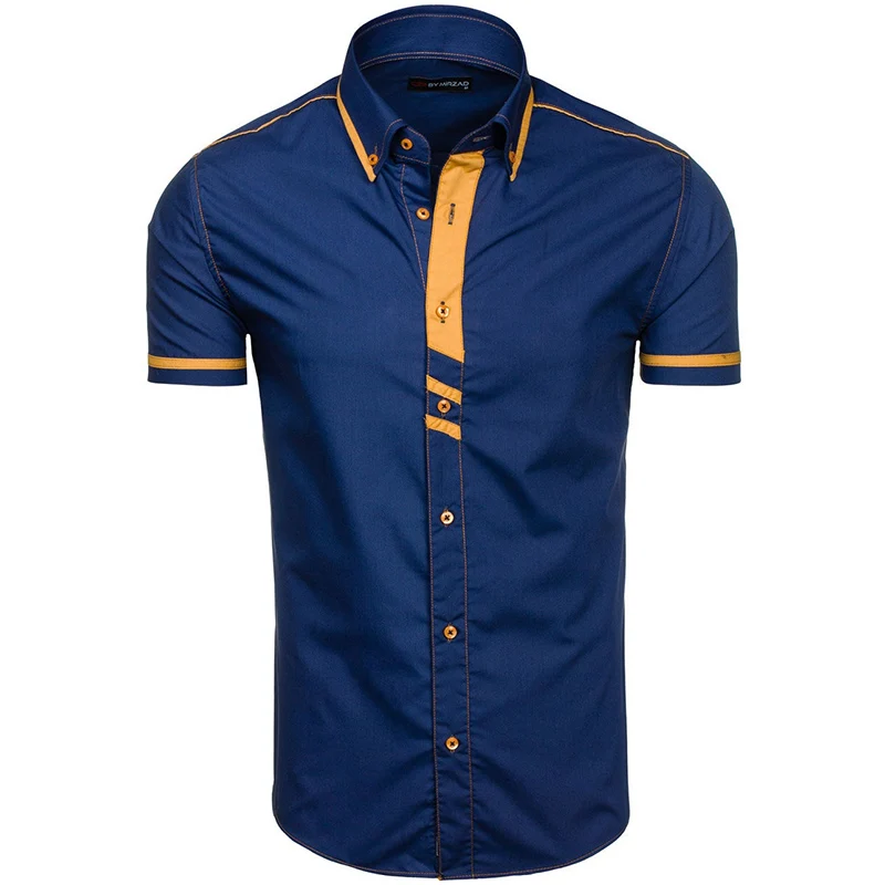 Zogaa летние мужские рубашки с коротким рукавом контрастного цвета Удобная Повседневная одежда рубашки дышащие деловые модные мужские рубашки