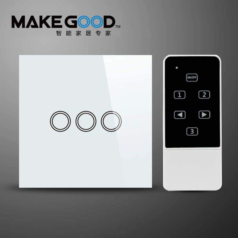 Makegood Wireless 3 Gang 2 way Remote Control Touch Switch with blue LED indicator RF 433Mhz
