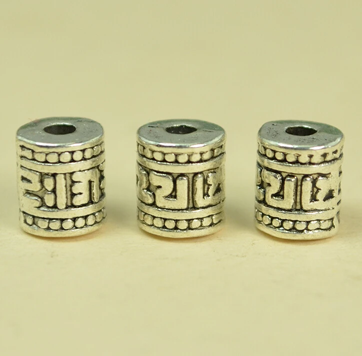 Tibetan silver mantras metal antiqued flower beads Drum shaped OM MANI PADME HUM amulet bead 20Pcs | Украшения и аксессуары
