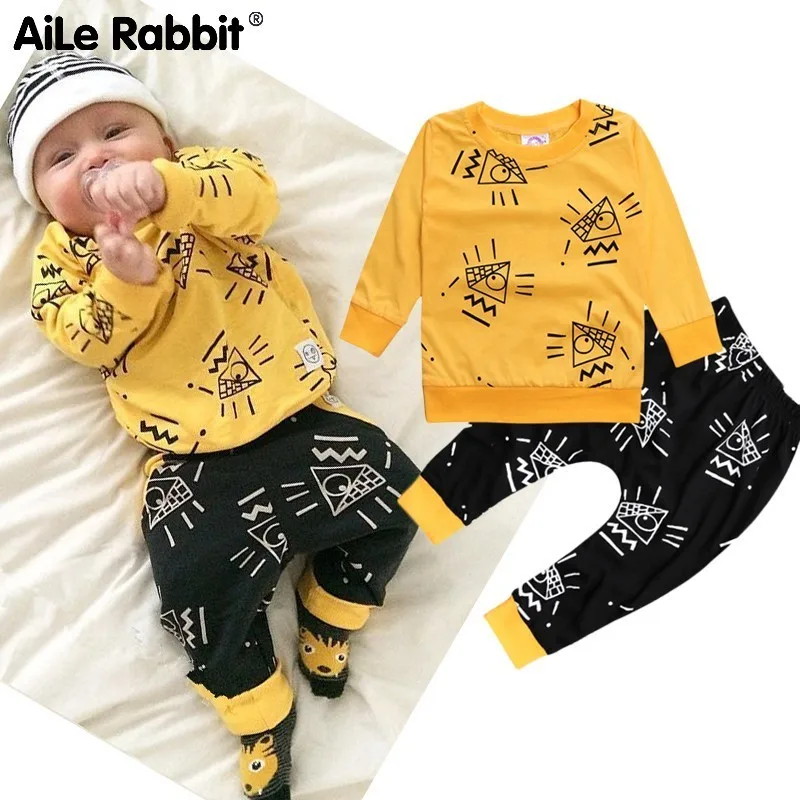 

Boy Baby Clothes Suit Cartoon Pattern Long-sleeved T-shirt Pants 2 Sets Children's Wear Apparel k1