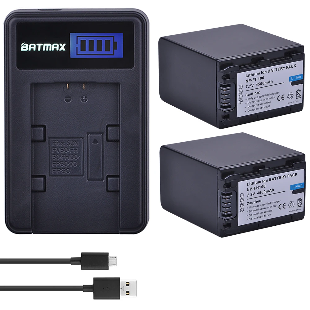 2pc 4500mAh NP FH100 Battery + LCD USB Charger для sony FH30 FH50 HDR CX12E CX7E SR10E|Цифровые аккумуляторы| |