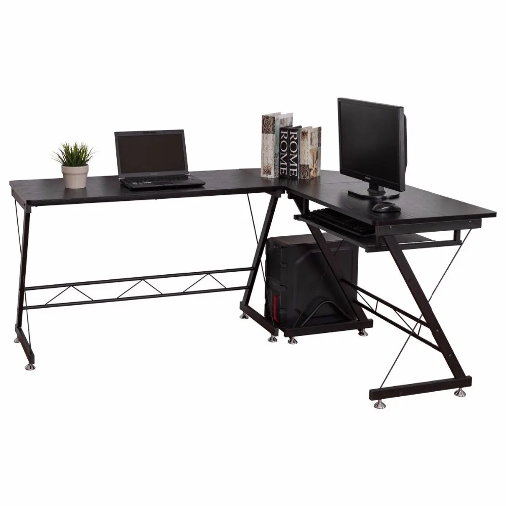 L-شكل goplus الزاوية رف كمبيوتر محمول الكمبيوتر المكتبية مع المفاتيح محطة جدول الدراسة الحديثة طاولة مكتب المنزل HW56544