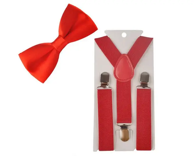 Модные детские подтяжки для мальчика из 2 предметов, Детская бабочка, однотонная праздничная одежда, аксессуары YHHtr0016 - Цвет: Red