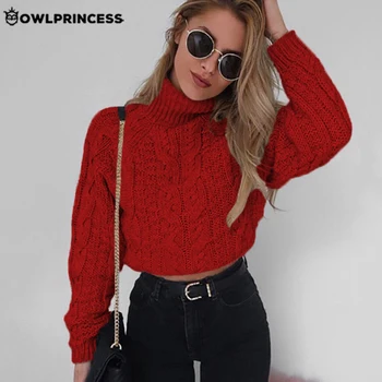 

OWLPRINCESS New Fashion Turtleneck Crop Sweater Ladies Warm And Comfortable Women Crop Top Winter Knitted Sweater Pullover Femme