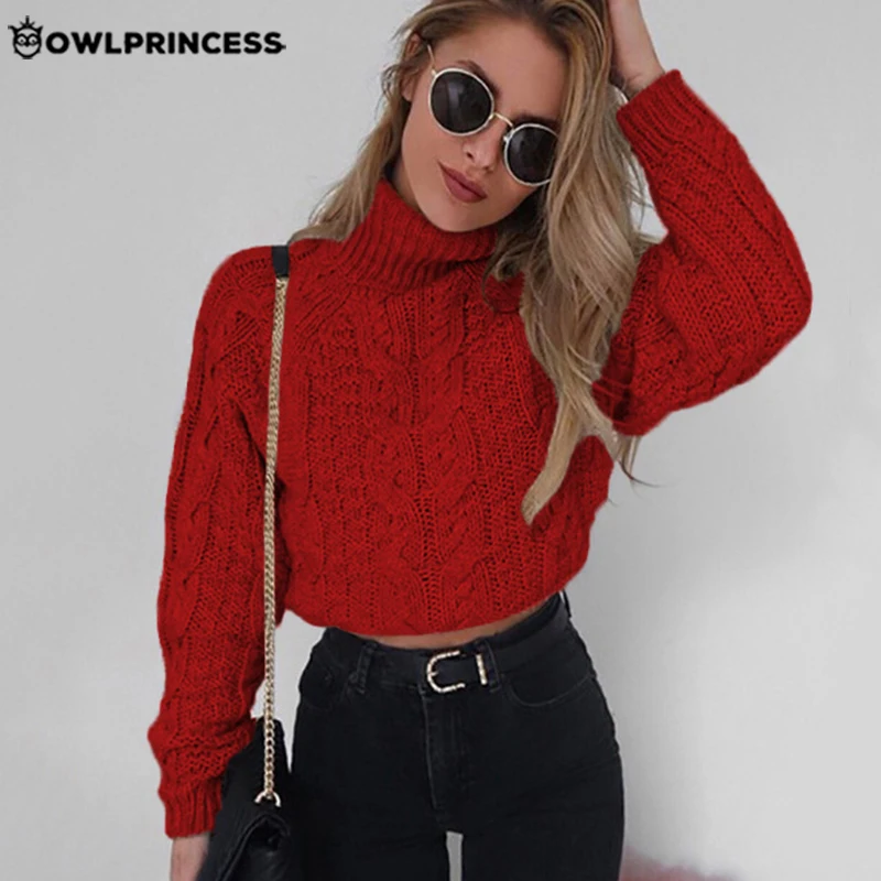 OWLPRINCESS Новый Модный укороченный свитер с высоким воротником женский теплый и