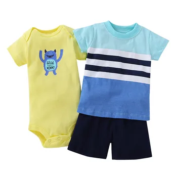 

2018 Baby Boy Summer Clothes Set 3pcs Bodysuits +Pants+T Shirt Outfit Cartoon Kids Clothing Striped Bodysuit Infant Pajamas