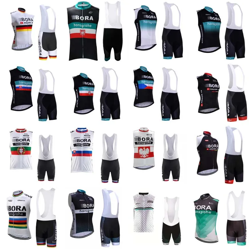 

2018 New BORA Cycling Sleeveless jersey Vest bib shorts sets Breathable Quick dry Men Team Bicycle Wear 3D Gel padding H0604