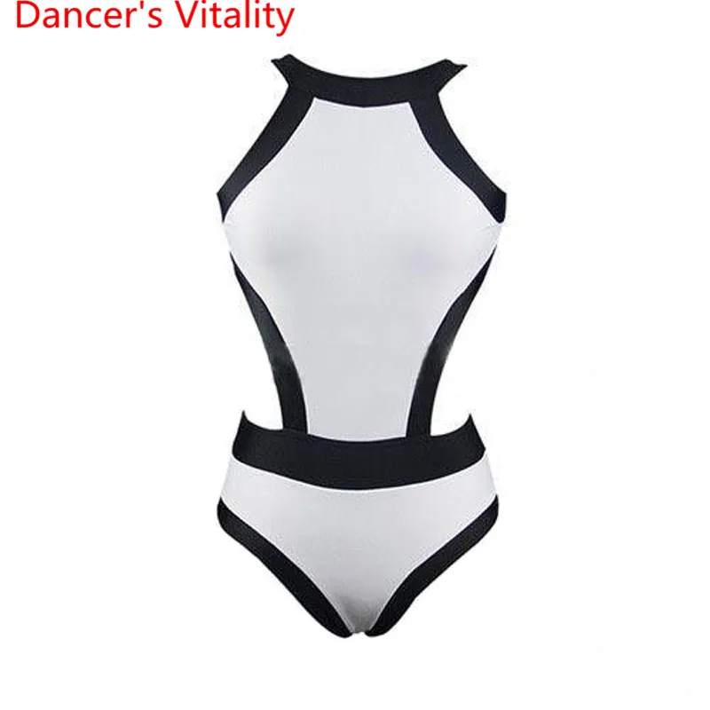 

Women Singer DS Performance Costume Bar DJ Pole Jazz Dance Stage Wear Sexy Classic Backless Black White Color Blocking Body Suit