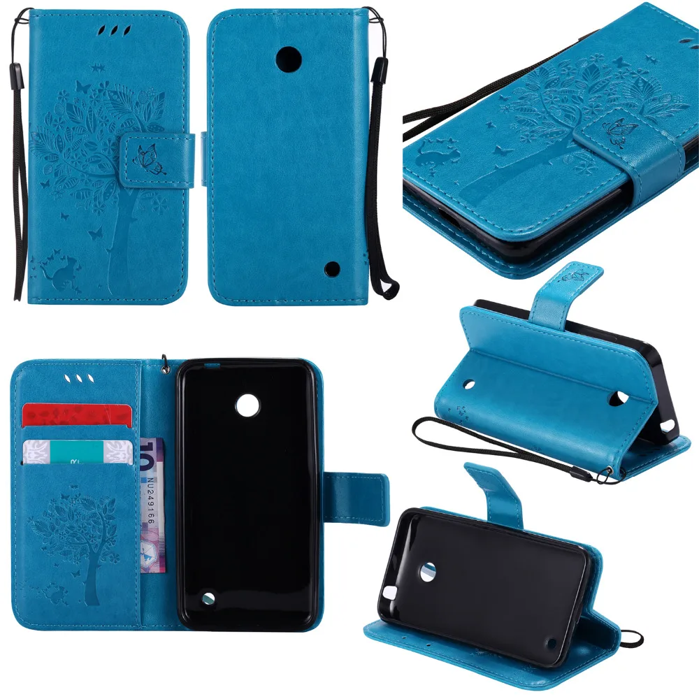 For Nokia Lumia 630 Case Luxury Wallet PU Leather Microsoft 635 Flip Cover Tree Cat Design Phone Bag | Мобильные телефоны и