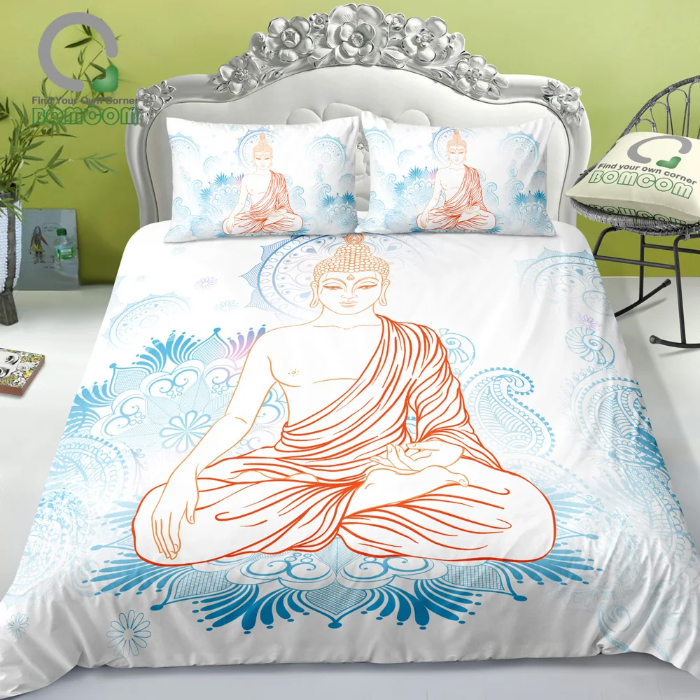 3D Bedding Set Buddha Status Face of Golden Buddha Spiritual Motifs Yoga NEW
