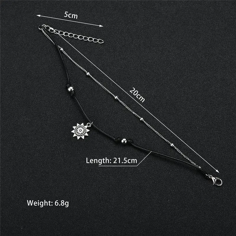 Beads Anklet Bead Bracelet Fashion Accessories Vintage Boho Multi Layer Beads Anklets For Women Sun Pendent Handmade Chain Foot Party Jewelry