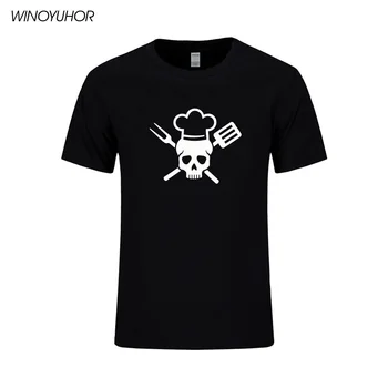 

Chef Skull Printed Short Sleeve T Shirt Men Diet Culinary Grilling BBQ T-Shirt Funny Cook Gift Tops Tees Camisetas Masculina