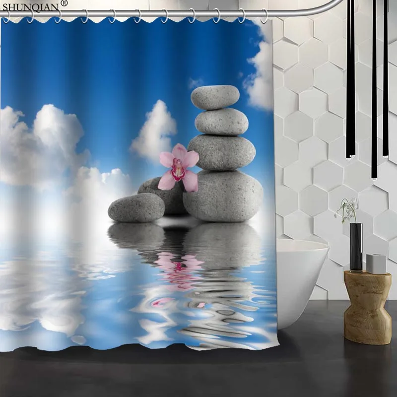 New Zen Stone Custom Shower Curtain Waterproof Fabric Bath Curtain
