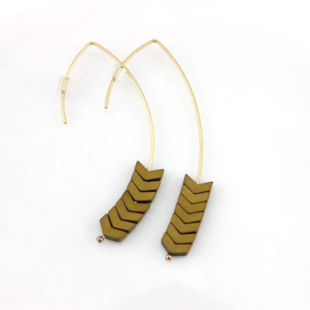 Новейшие гематитовые серьги "Шеврон" для женщин богемный минимализм геометрический Природный камень серьги ювелирные изделия - Окраска металла: E2805 Gold