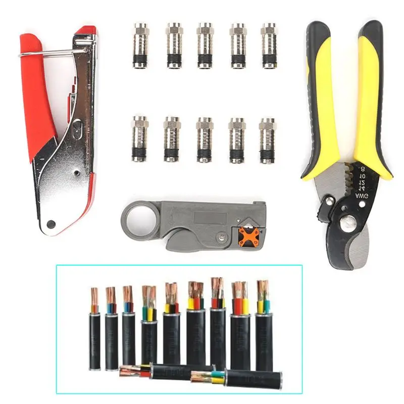 

4-Piece Suit Hand Compression Crimping Tool Crushing Clamp With Wire Stripping Plier 10Pcs Clamping Connector Extrusion Equipmen