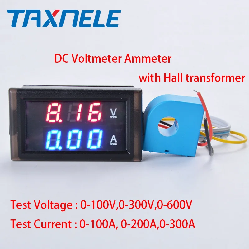 0,28 'светодиодный цифровой измеритель напряжения постоянного тока с ЖК-дисплеем 100 в 300 в 600 В. 100а 200А 300А Вольтметр Амперметр с трансформатором Холла
