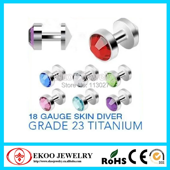 Полированная G23 Титан Украшения для тела 18 г Титан Серьги-гвоздики с плоским Gem конуса и нижний один из каждого Цвет много 9