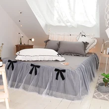 Гофрированная кружевная хлопковая юбка для кровати с бантиками, Высота 17 дюймов, белый, розовый, серый цвет, комплект простыней для девочек, комплект наволочек