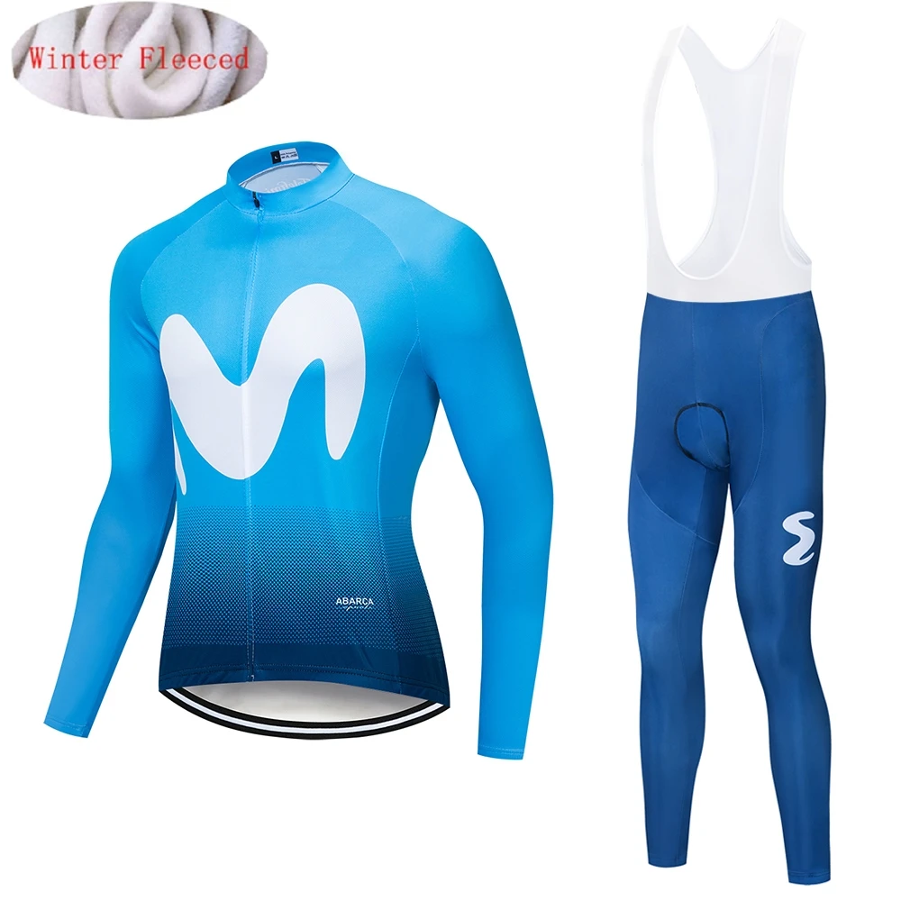 

Movistar Pro Team Winter Thermal Fleece Cycling Clothes Men long sleeve Jersey Suit Outdoor Warm Bike MTB Clothing Bib Pants Set
