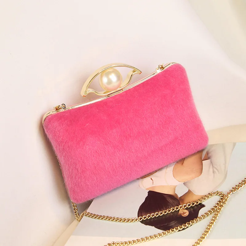 

Fur Clutch Bag Purses and Handbags Pearl Golden Chain Crossbody Bags for Women Evening Bag for Party Girls