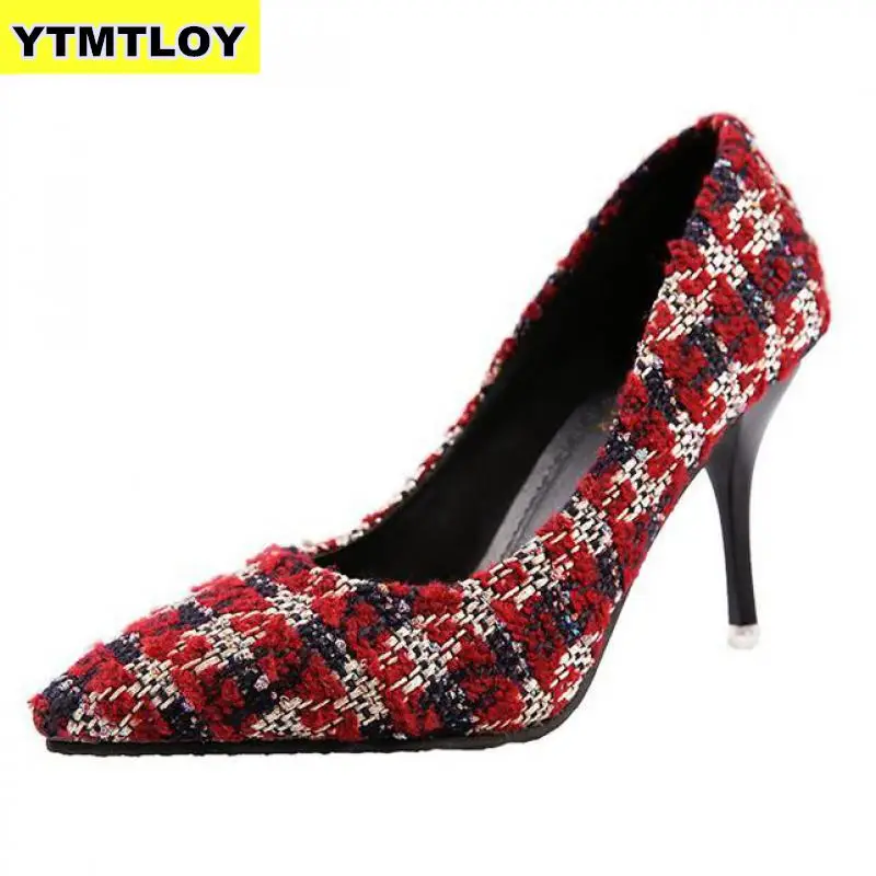 

2019 Sexy Women Pumps High Heels Fashion Party Pumps Women Shoes Pointed Toe Spot Ladies Shoes Lattice Luxury Heels Wedding