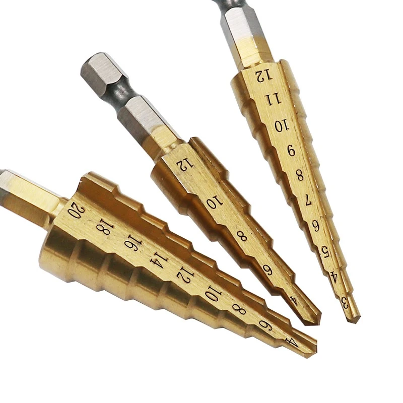  3pcs 3-12mm 4-12mm 4-20mm Titanium Step Drill Bits HSS 4241 Power Drills Tools