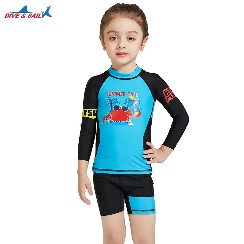 Dive & Sail Kids Swimsuits Girl's Two piece Long Sleeve Swimwear UPF50