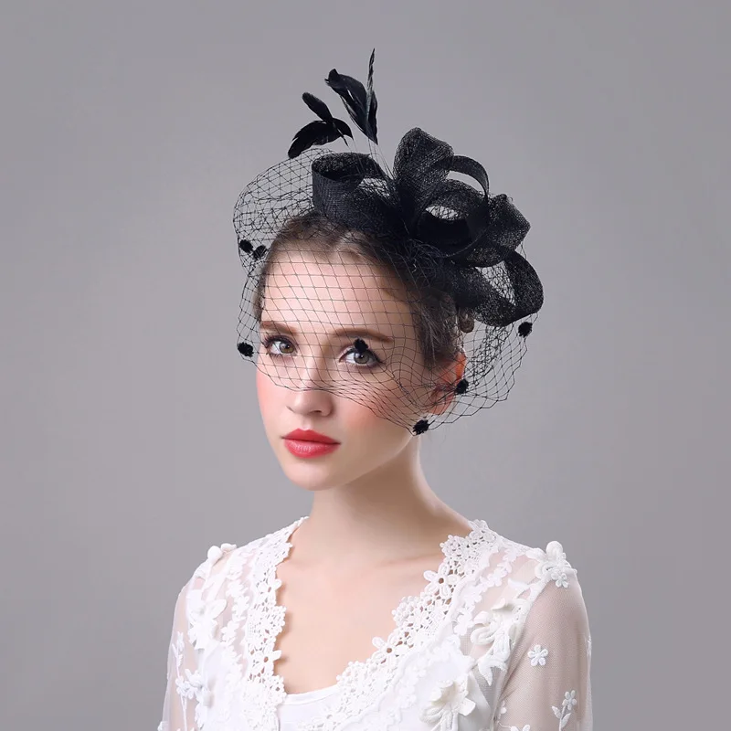 JaneVini элегантные черные свадебные шапки и Fascinators для женские вечерние свадебные сетчатый головной убор с вуалью перо свадебные аксессуары для невест