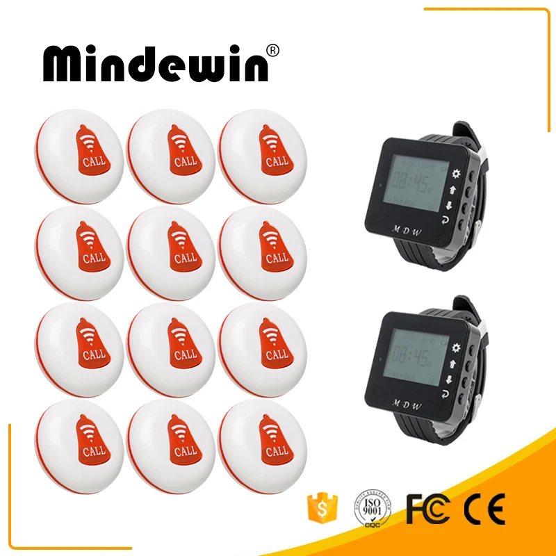 Беспроводная система вызова официанта Mindewin 12 кнопок вызова|watch pager|waiter calling systemcall