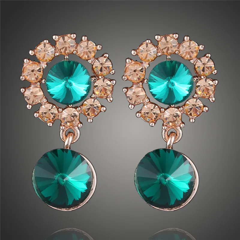 Green Cubic Zirconia Gold Stud Earrings for Women Pendientes Fashion