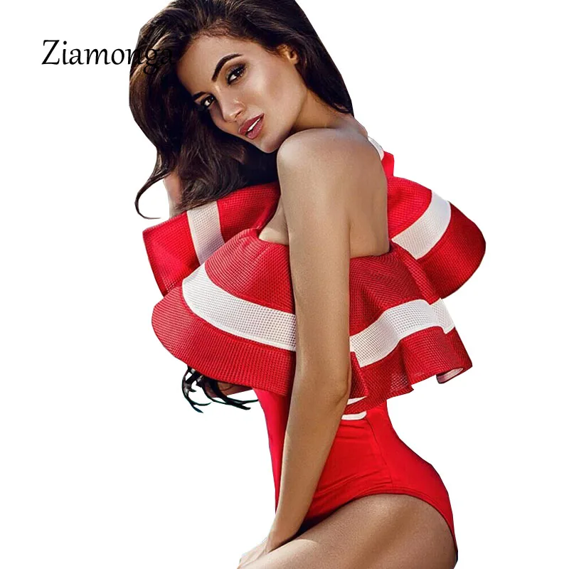 

Ziamonga Sexy Ruffles Bodysuit Women One Off Shoulder Summer Striped Party Beach Overalls Fitness Black Rompers Womens Jumpsuit