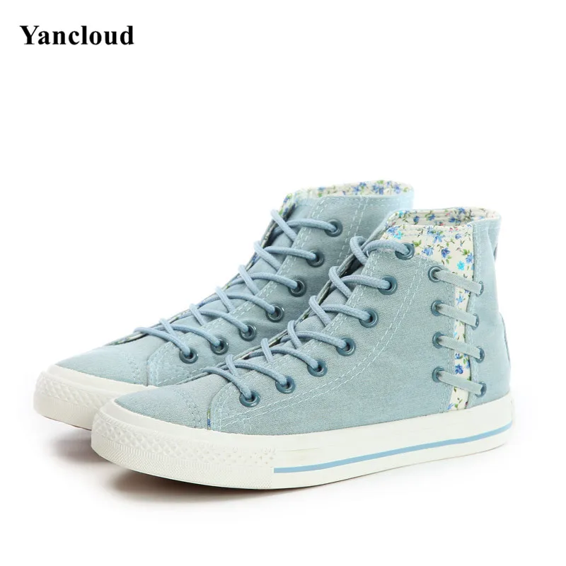 

Fashion Spring Autumn High Top Platform Denim Shoes for Women Breathable Lace up Floral Canvas Shoes Women Casual Shoes N130