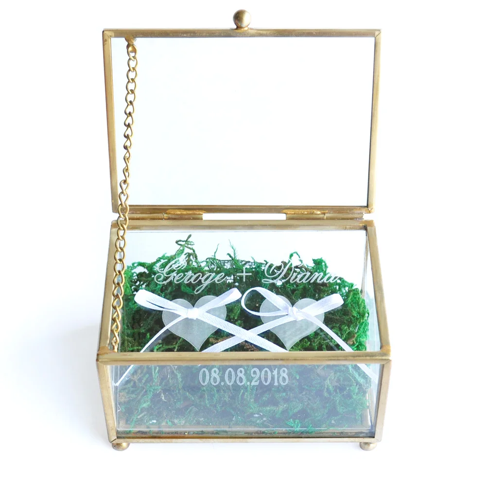 Прозрачное стеклянное обручальное кольцо держатель коробки на носителя, Пользовательские Свадебные кольца коробки, персонализированные кольца держатель Свадебные геометрические стеклянные коробки