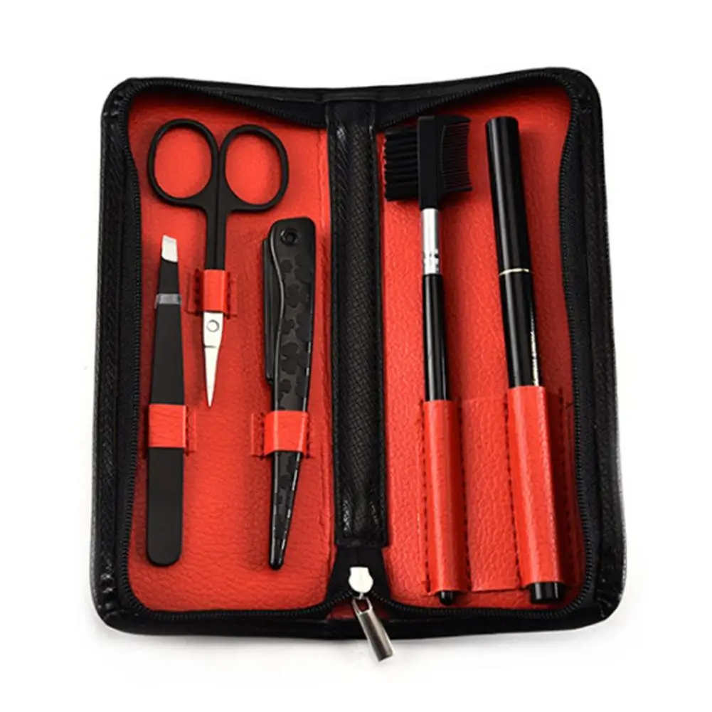 

Pro 5Pcs/set Eye Makeup Tools Set Eyebrow Tweezers Comb Black Trimmer Scissor Shaver Eye Brow Stencils Kit Eyebrow Hair Removal