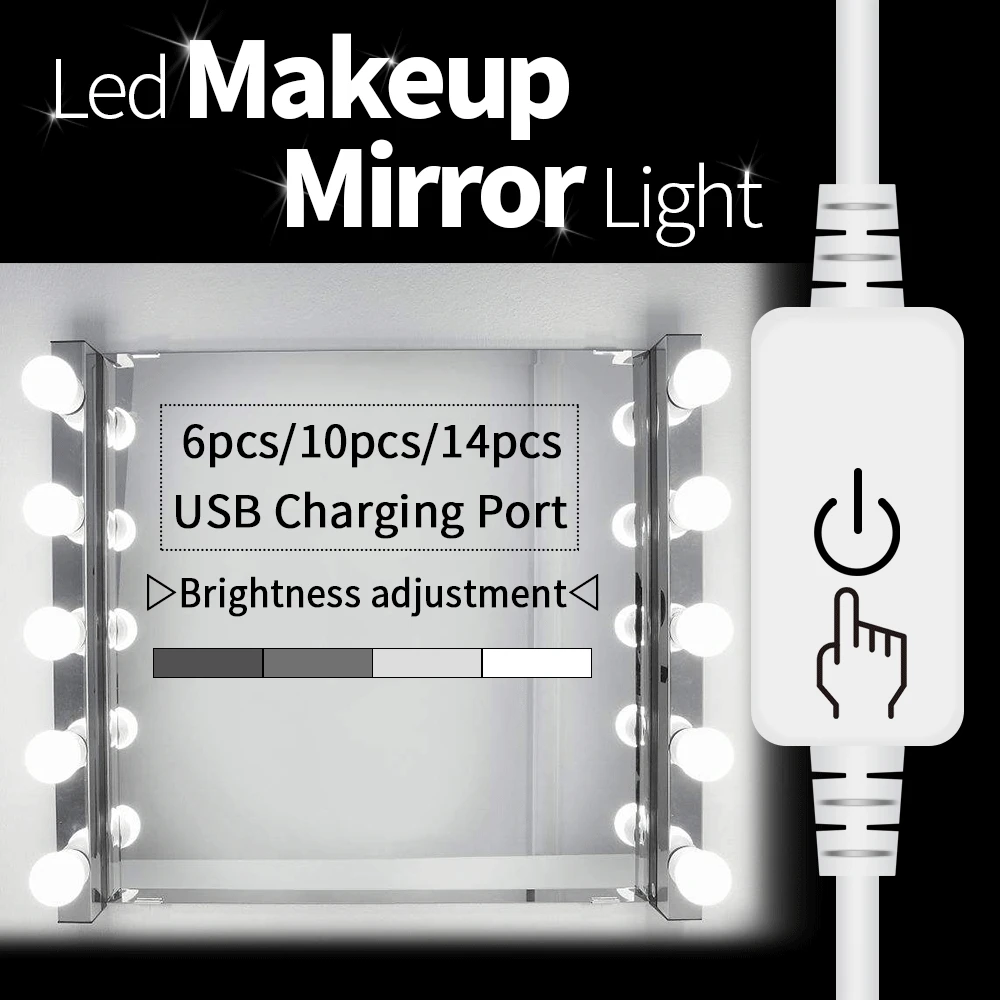

Makeup Mirror Vanity LED Light Bulb USB Hollywood LED Vanity Mirror Light Cosmetic Dressing Table 2 6 10 14Bulbs LED Wall Lamp
