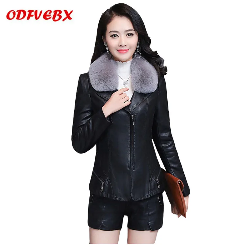 

Parker leather women's jackets 2019 winter new fashion fur collar short large size was thin washed pu leather jacket Female tide
