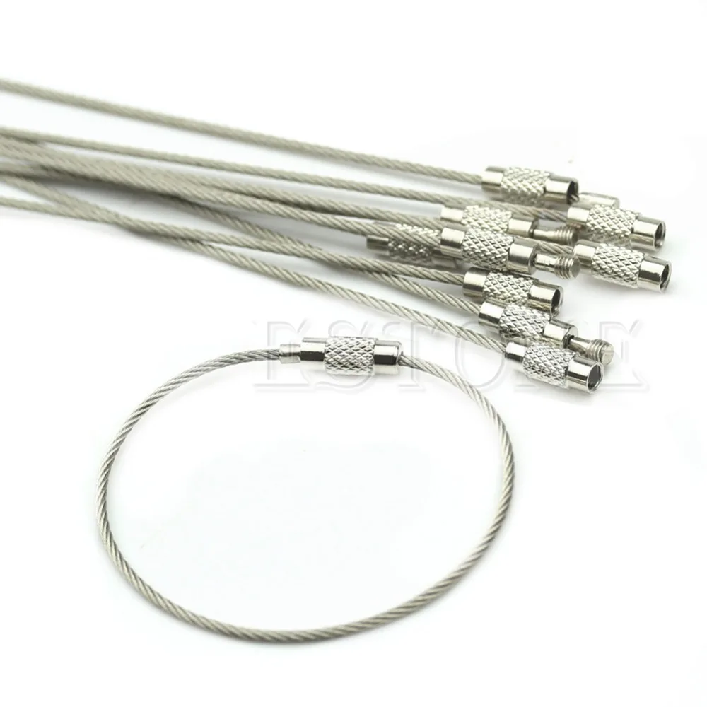 

10Pcs Screw Locking Stainless Steel Keychain Wire Key Ring Cable Outdoor Hiking T15