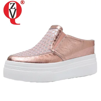 

ZVQ woman shoes summer newest concise casual high quality genuine leather mesh woman slippers outside high heels platform shoes