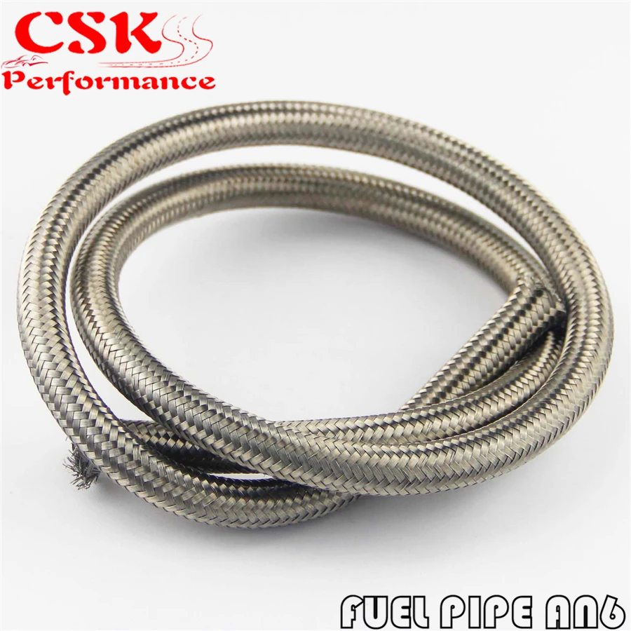 3 Foot AN6 Nylon Stainless Steel Braided Fuel Oil Gas Line Hose 6AN