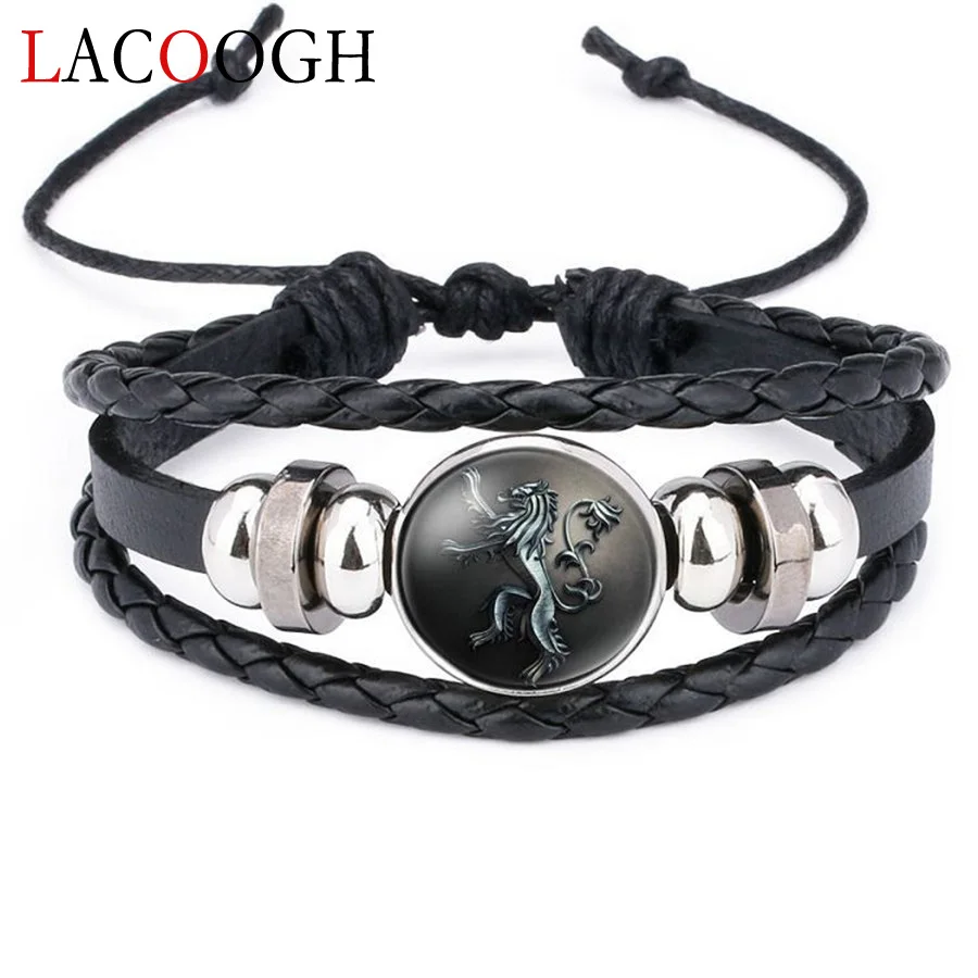 

lacoogh New Ethnic Brown Retro Leather Bracelets for Men Women Game of Thrones Multiple Layers Badge Charms Men Bangles Fashion