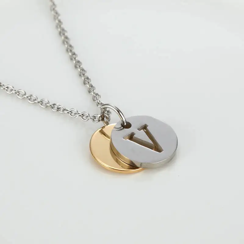 

Fashion V Letter Design Capital Initial Necklace Women Men Jewelry Gold/Silver Color Stainless Steel Alphabet Letter Necklace