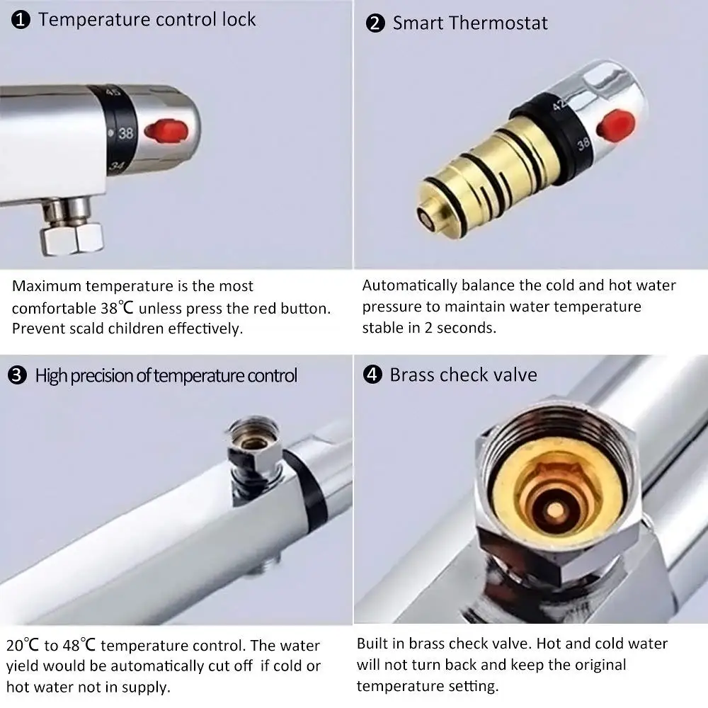 Chrom Dusche Wasserhahn Thermostat Bar Dusche Mixer Ventil Anti Verbrühen Tap Bade Leuchten Bewässerung Kopf Chrom Dusche Wasserhahn Thermostat Bar Dusche Mixer Ventil Anti Verbrühen Tap Bade Leuchten Bewässerung Kopf