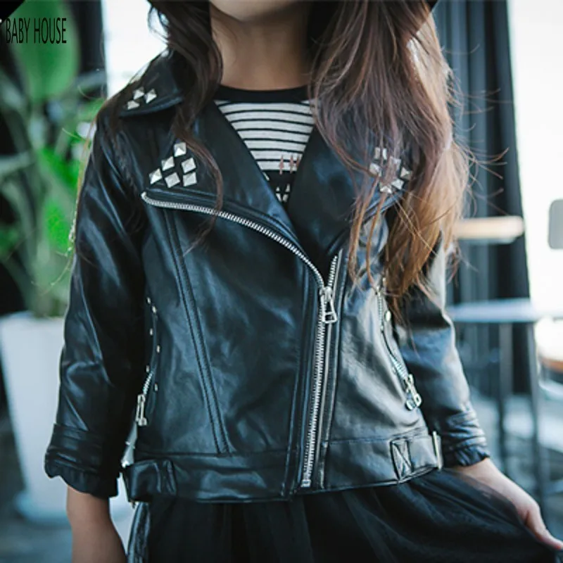 

New Autumn Winter Brand Girls Leather Jacket Fashion Kids Faux Leather Jacket Girls Coats Manteau Fille Girls Jacket BC001