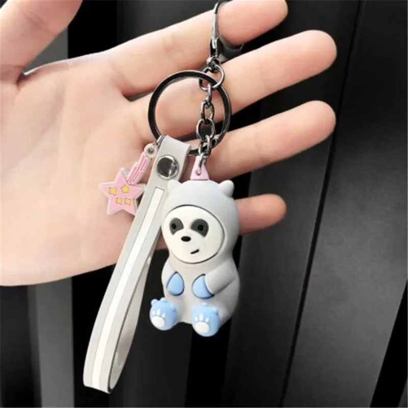 

WKOUD We bare bears lovely doll keychain figures toy Grizzly Panda Icebear cosplay key ring pendant accessories kids Gift